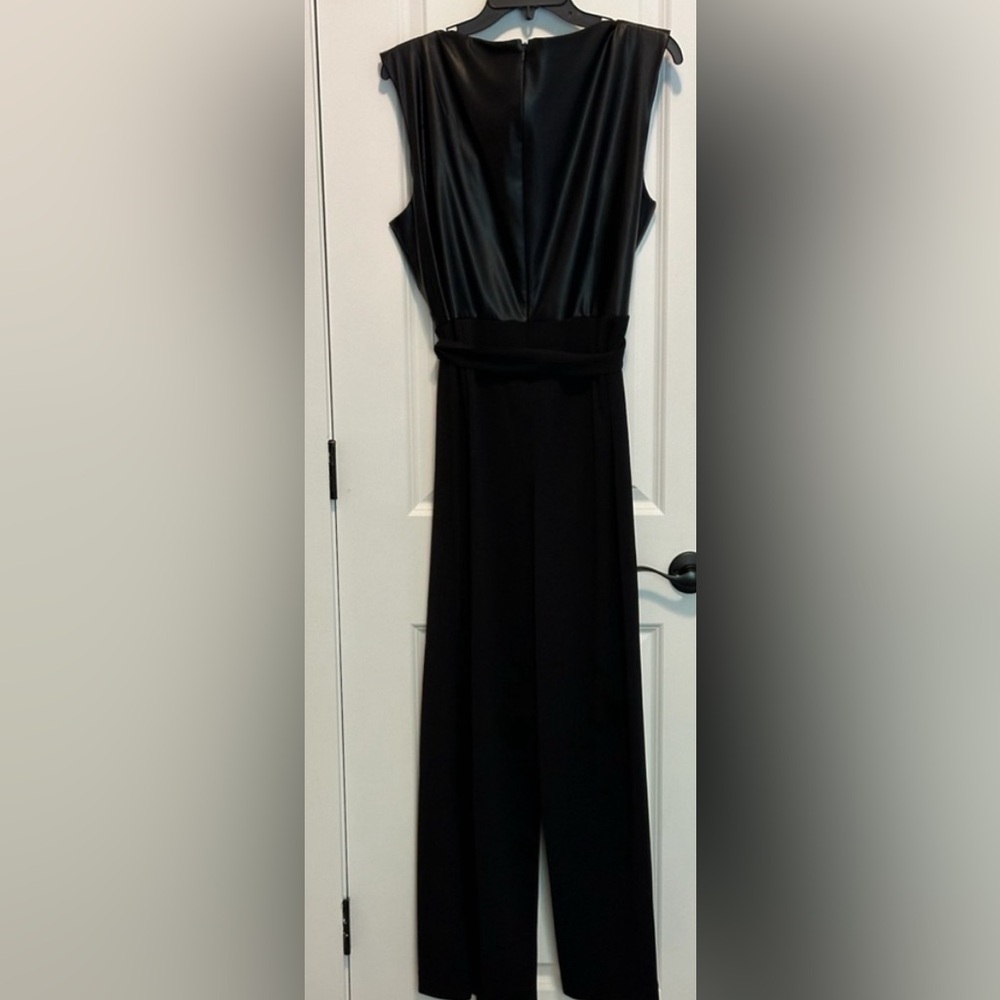 DKNY Mixed-Media Tie-Waist Jumpsuit - Picture 4 of 12